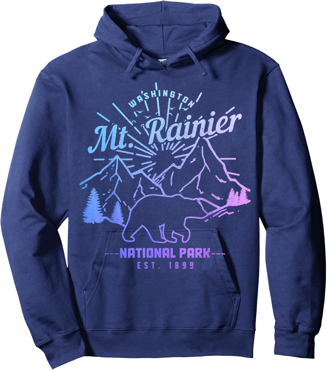 Mt. Rainier Washington Vintage Mountain National Park PNW Hoodie - Hoodie | Navy