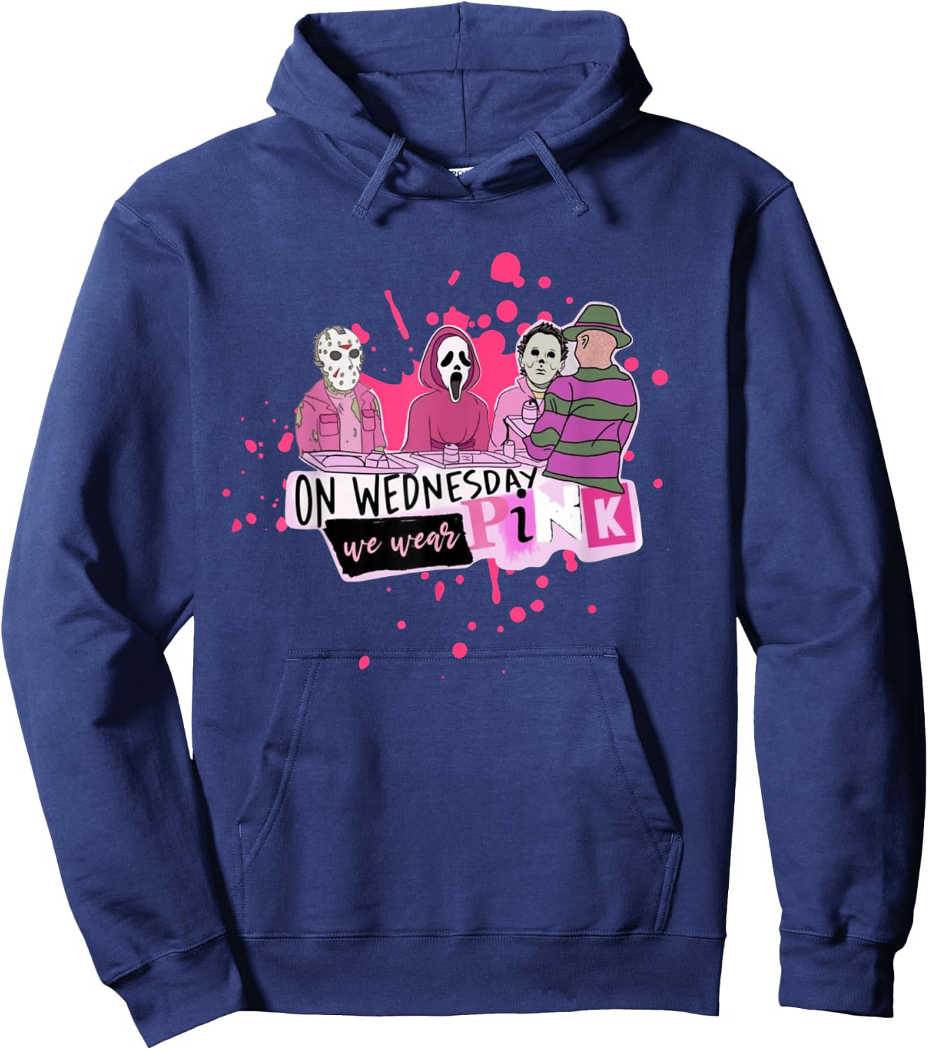 Weds. We Wear Pink Horror Villain Halloween Oct. Spooky Fun Hoodie - Hoodie | Navy
