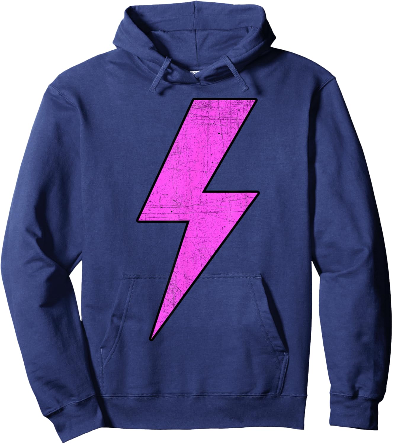 Retro Distressed PINK Lightning Bolt Energetic Bold Team Hoodie - Hoodie | Navy