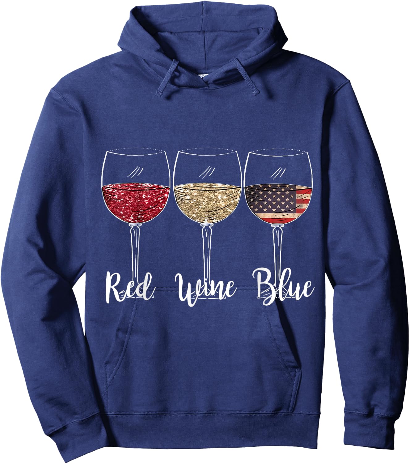 Red Wine Blue Wine Glasses USA Flag 4th of July Patriotic Women Men Hoodie - Hoodie | Navy