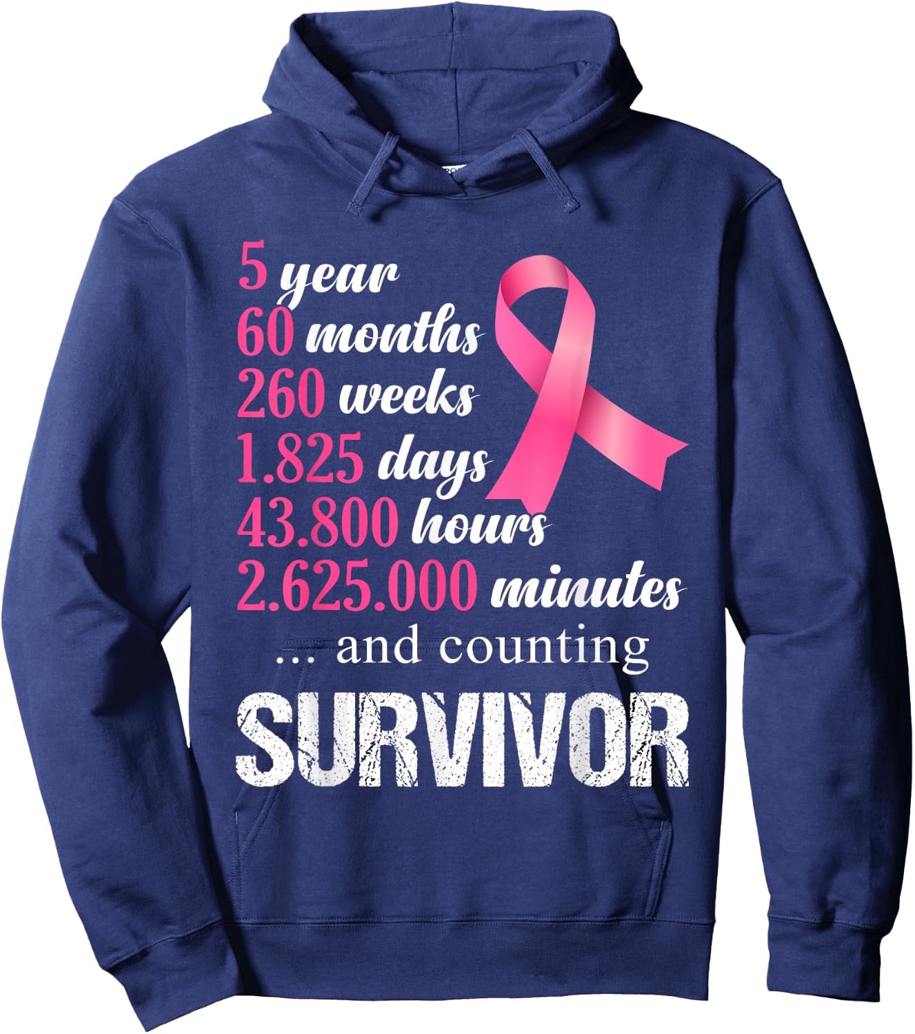 5 Year Survivor Breast Cancer Awareness Pink Ribbon Hoodie - Hoodie | Navy