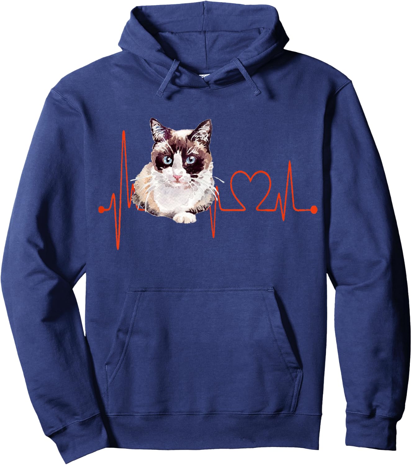 Snowshoe Cat Heartbeat EKG Funny I Love My Cat Hoodie - Hoodie | Navy