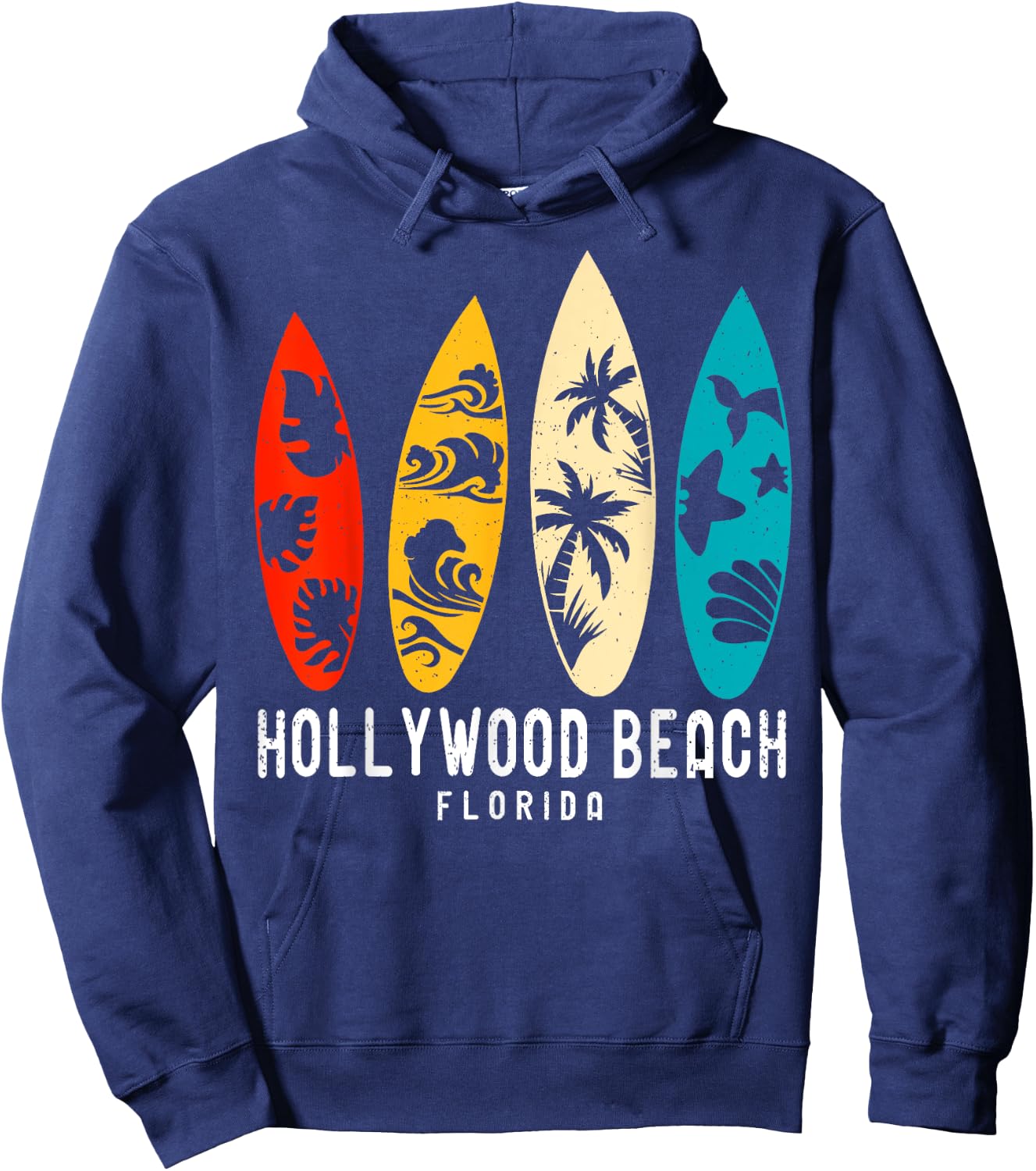 Vintage Hollywood Beach Florida Beach Surfing Surfboard Hoodie - Hoodie | Navy