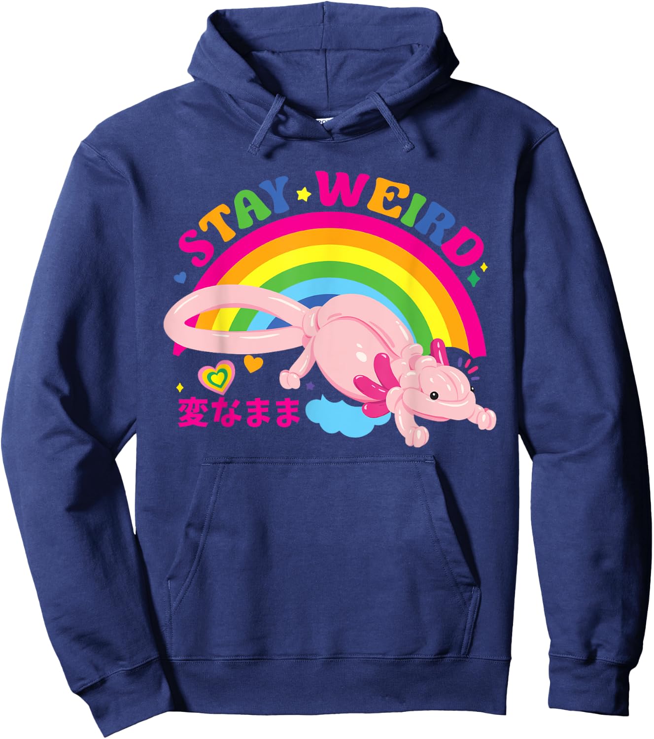 Kidcore Clothes Balloon Axolotl Aesthetic Decora Stay Weird Hoodie - Hoodie | Navy