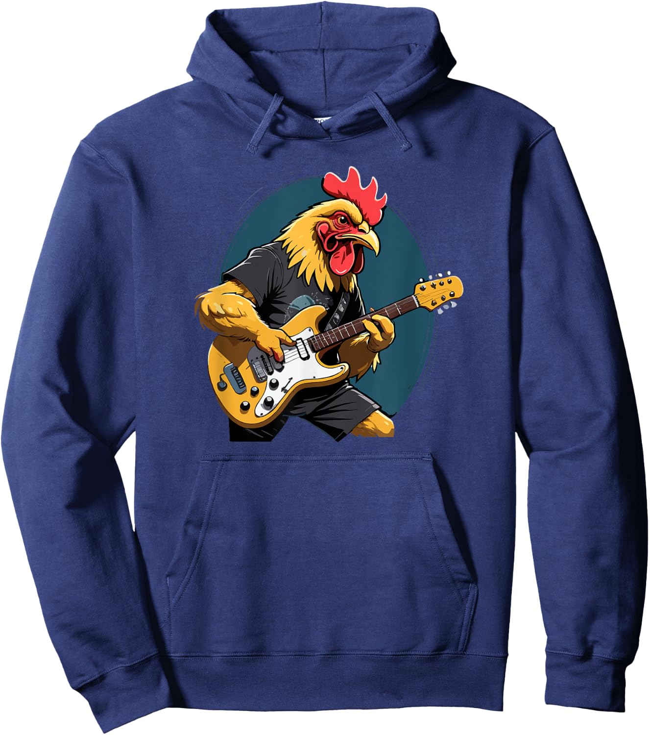 Music Lovers Chicken playing Guitar Chicken Guitarist Black Cartoon Hoodie - Hoodie | Navy
