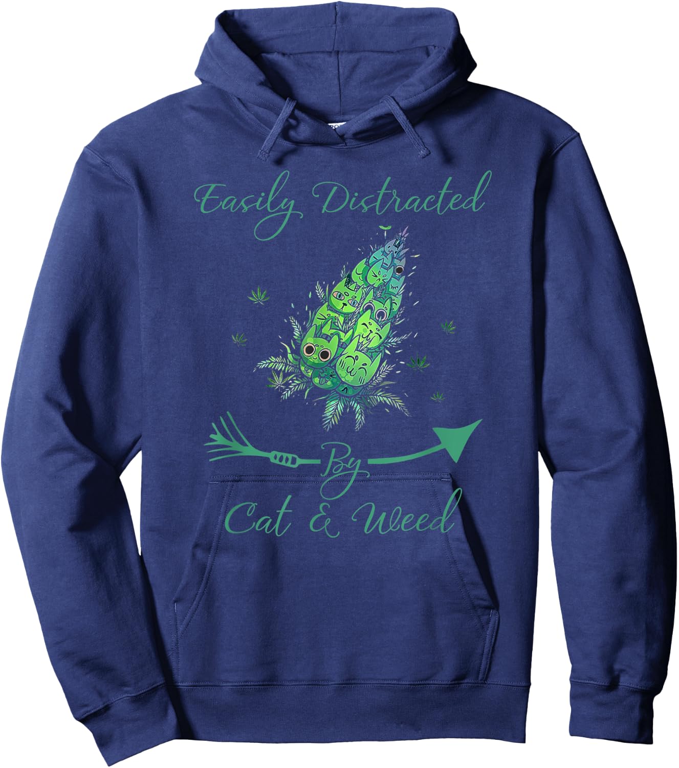 Easily Distracted By Cats _ Weed Funny Animal Pet Cat Smoked Hoodie - Hoodie | Navy