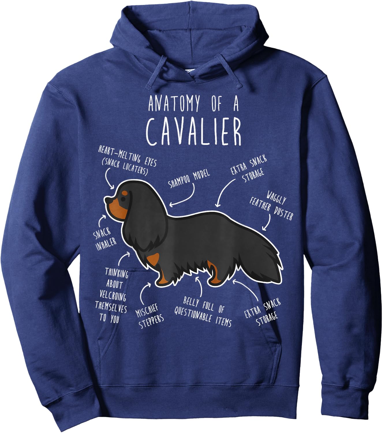 Cavalier King Charles Spaniel Dog Black Tan Funny Anatomy Women Girls Kids Hoodie - Hoodie | Navy