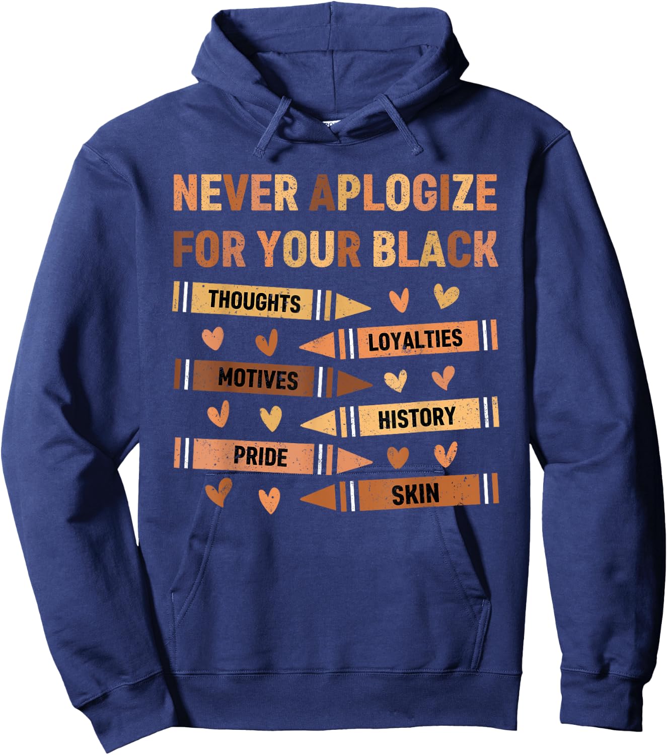 Melanin Never Apologize Kids Black History Month Hearts Hoodie - Hoodie | Navy
