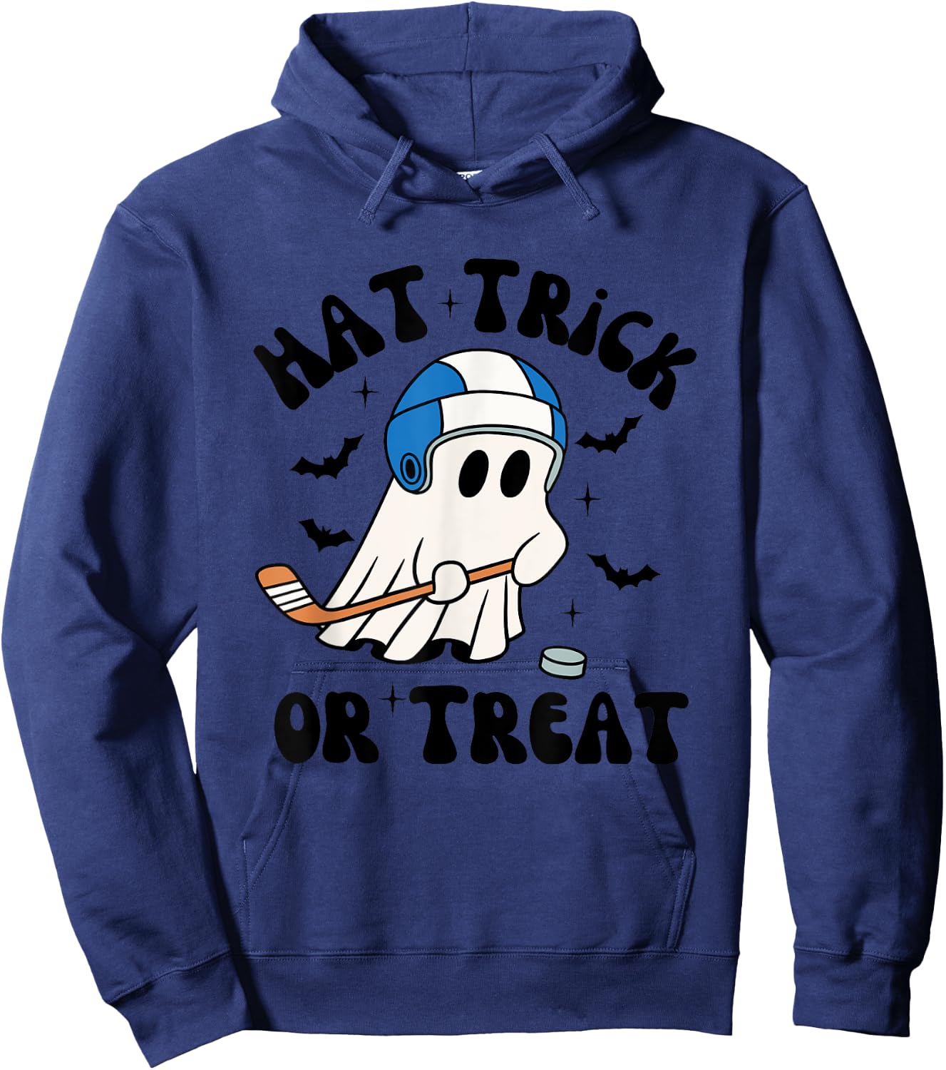Hat Trick or Treat, Hilarious Hockey Halloween Family Shirt Hoodie - Hoodie | Navy