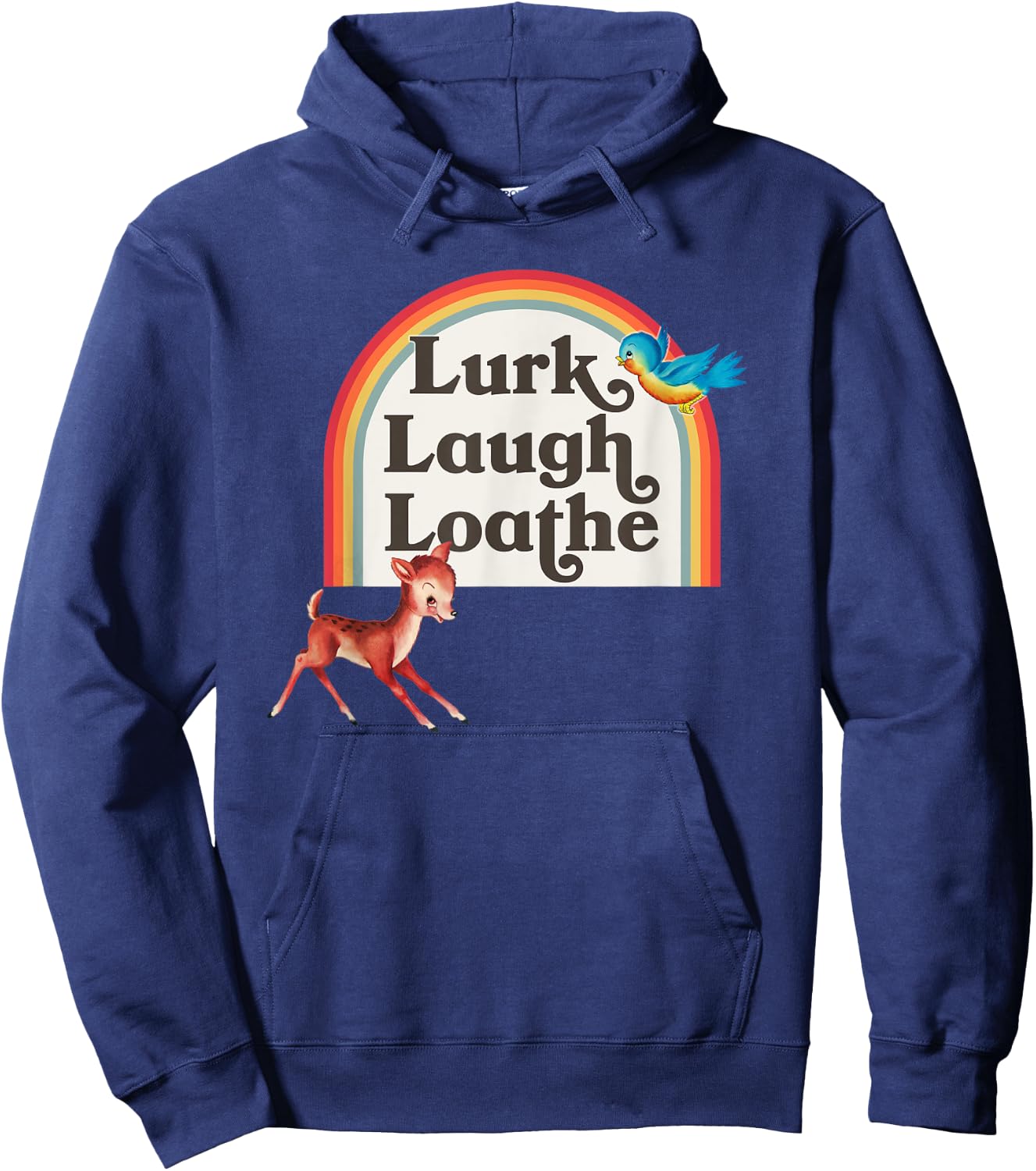 Kitsch Cute Parody Retro Rainbow Lurk Laugh Loathe Hoodie - Hoodie | Navy