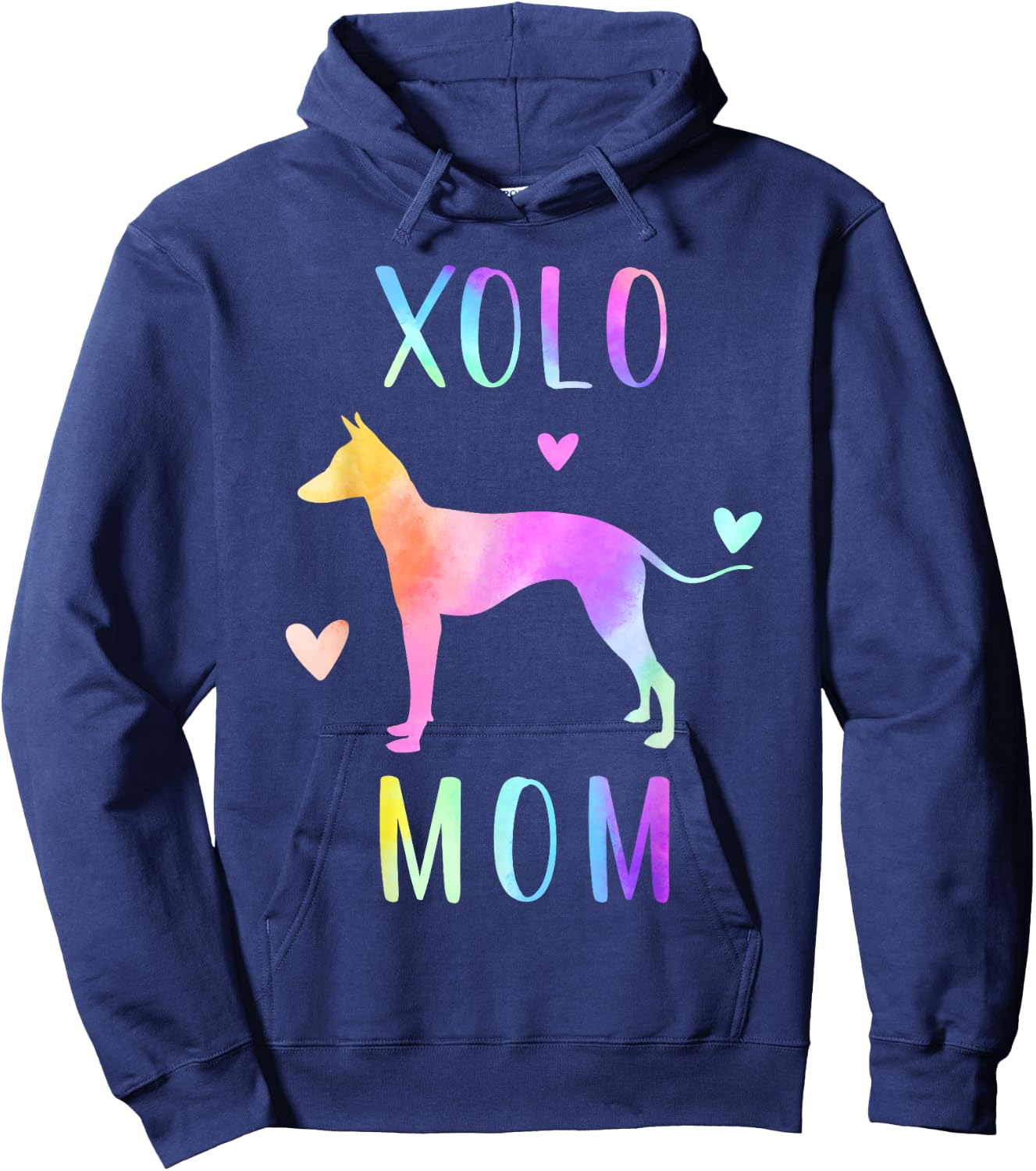 Xolo Mom Xoloitzcuintle Dog Mom Rainbow Watercolor Hoodie - Hoodie | Navy