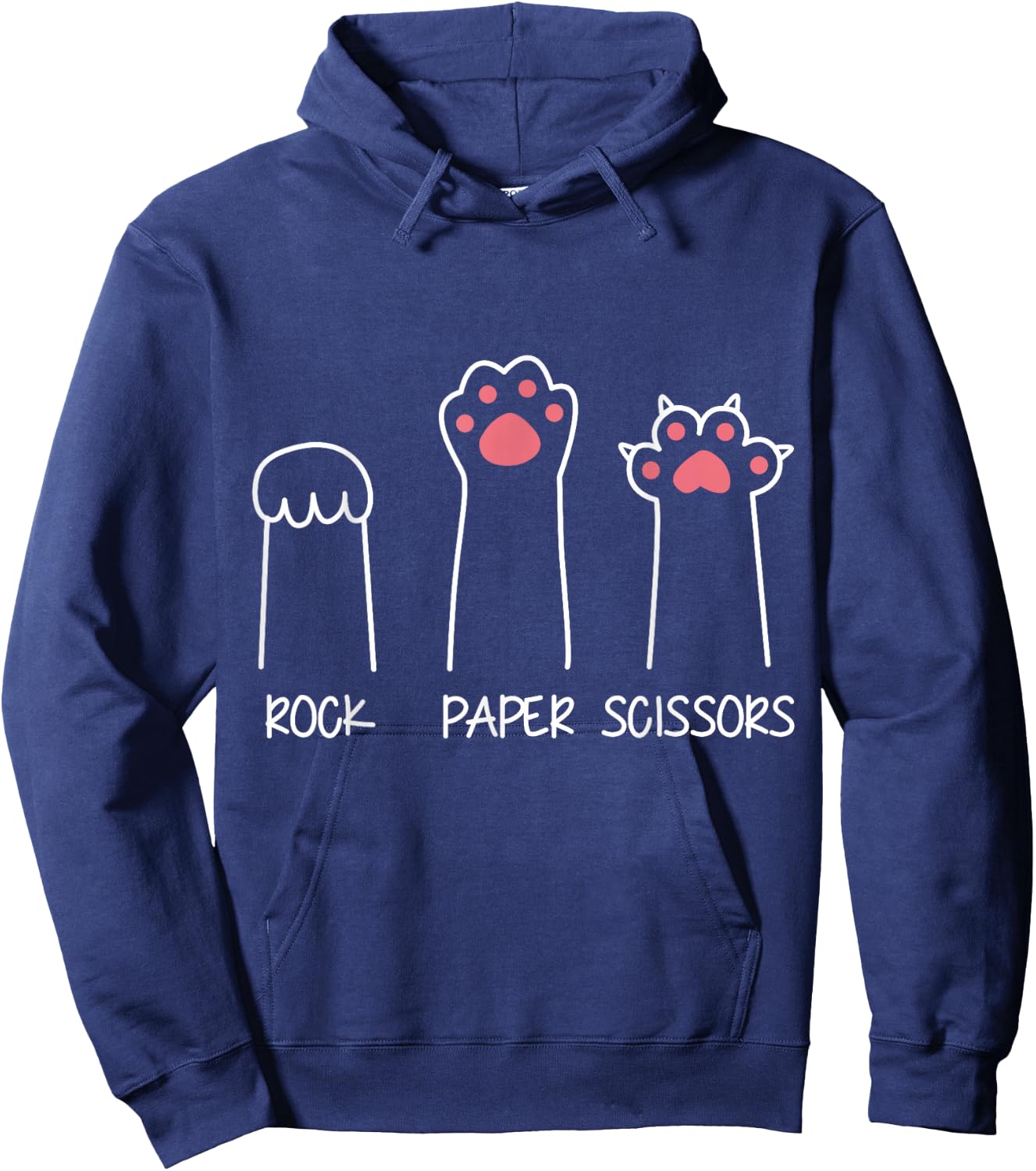 Rock Paper Scissors Hand Game Meme Animal Paw Cat Hoodie - Hoodie | Navy