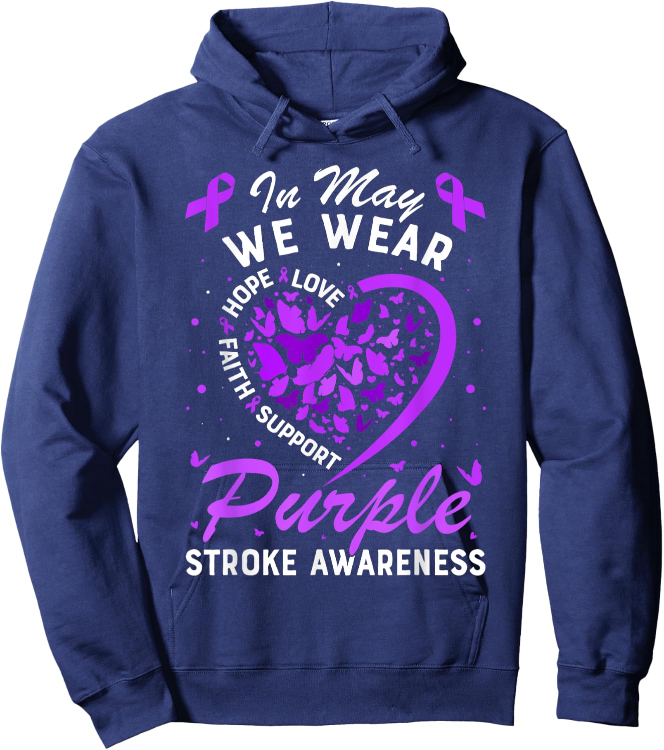 In May We Wear Purple Ribbon Stroke Awareness Butterfly Hoodie - Hoodie | Navy