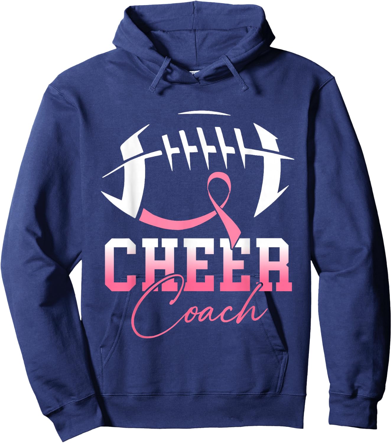 Football Cheer Coach Pink Ribbon Breast Cancer Awareness Hoodie - Hoodie | Navy