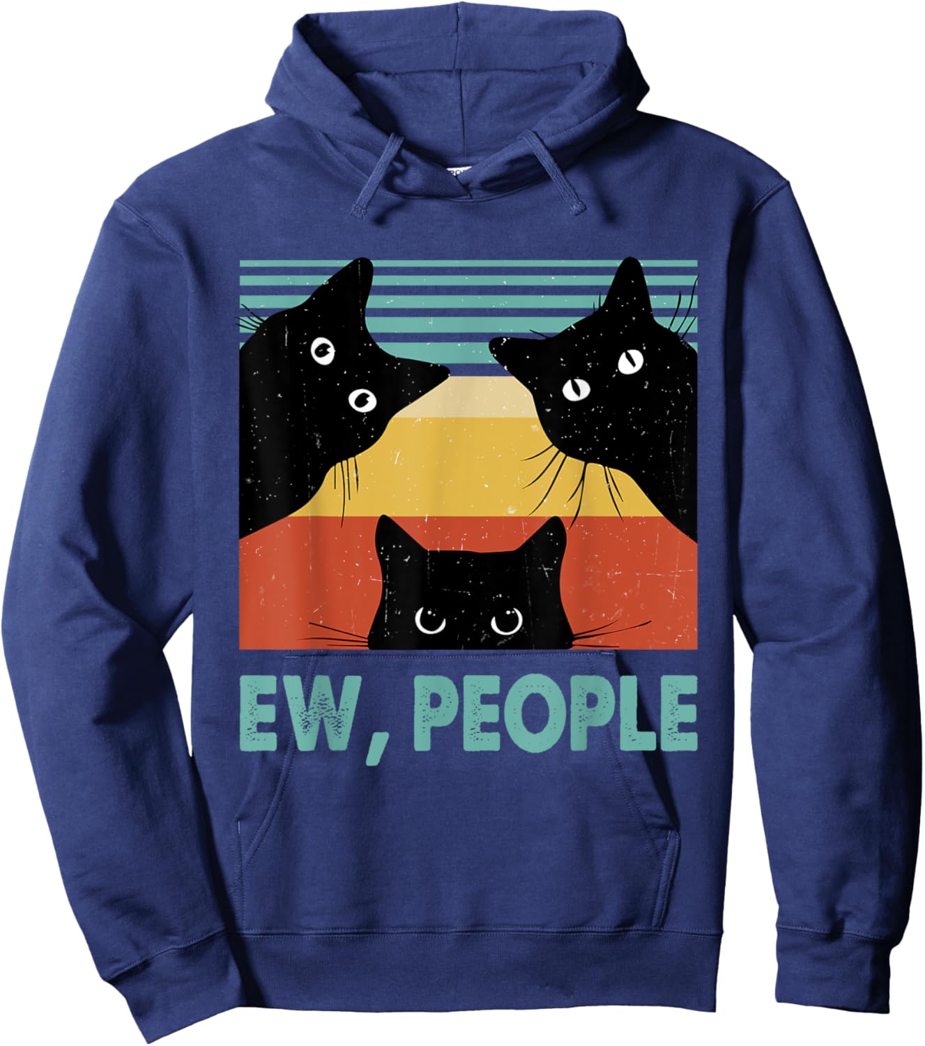 Ew People Funny Black Cat Retro Introvert Cat Lovers Men Women Hoodie - Hoodie | Navy