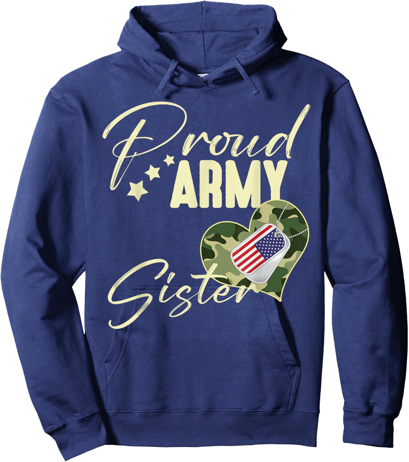 Proud Army Sister Camouflage Dog Tag USA American Flag Hoodie - Hoodie | Navy
