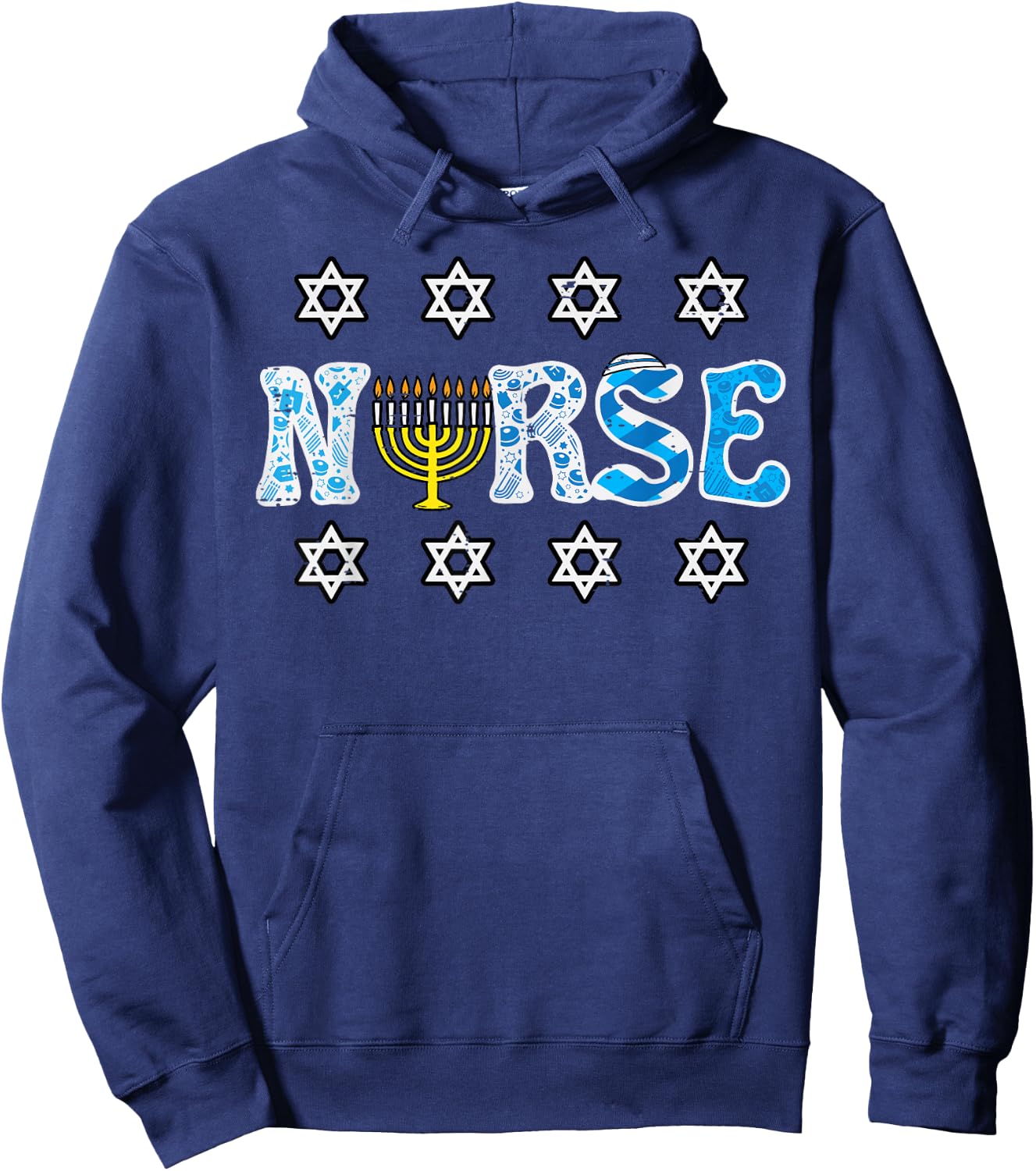 Hanukkah Nurse Chanukah Scrub Top Jewish RN ER ICU Women Men Hoodie - Hoodie | Navy