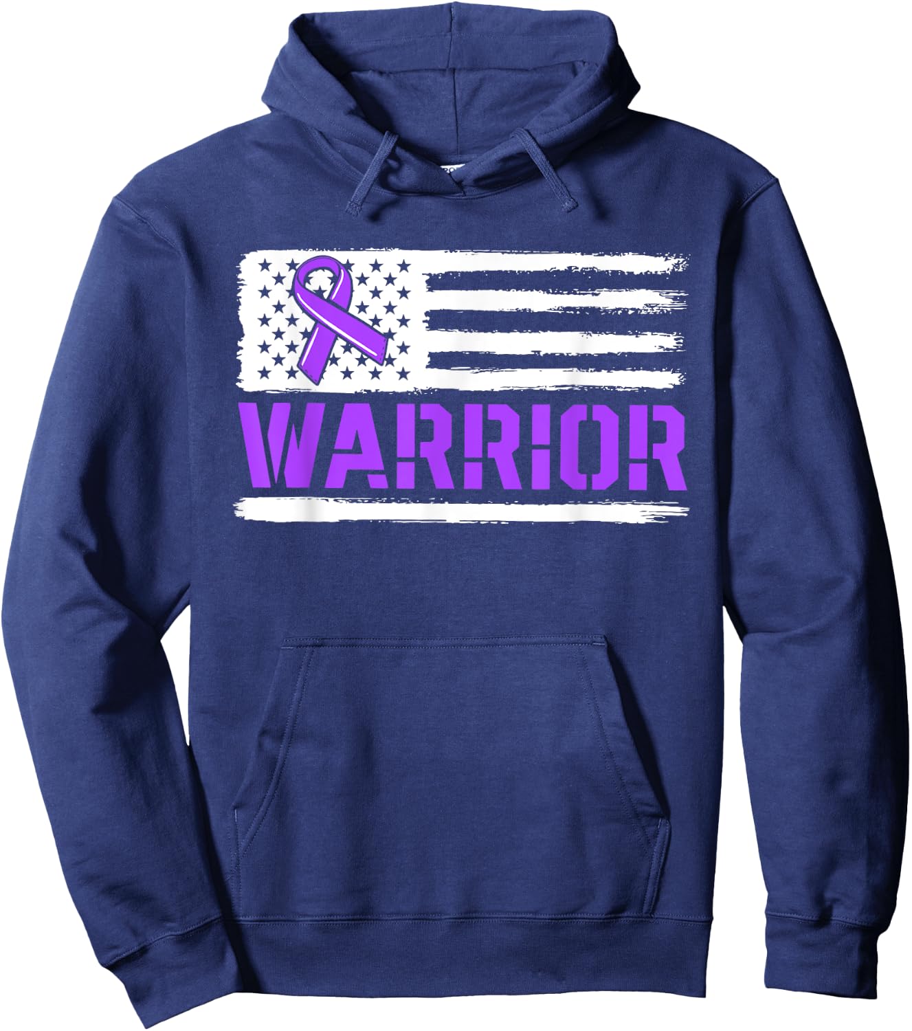 Warrior Flag Purple Support Pancreatic Cancer Awareness Hoodie - Hoodie | Navy
