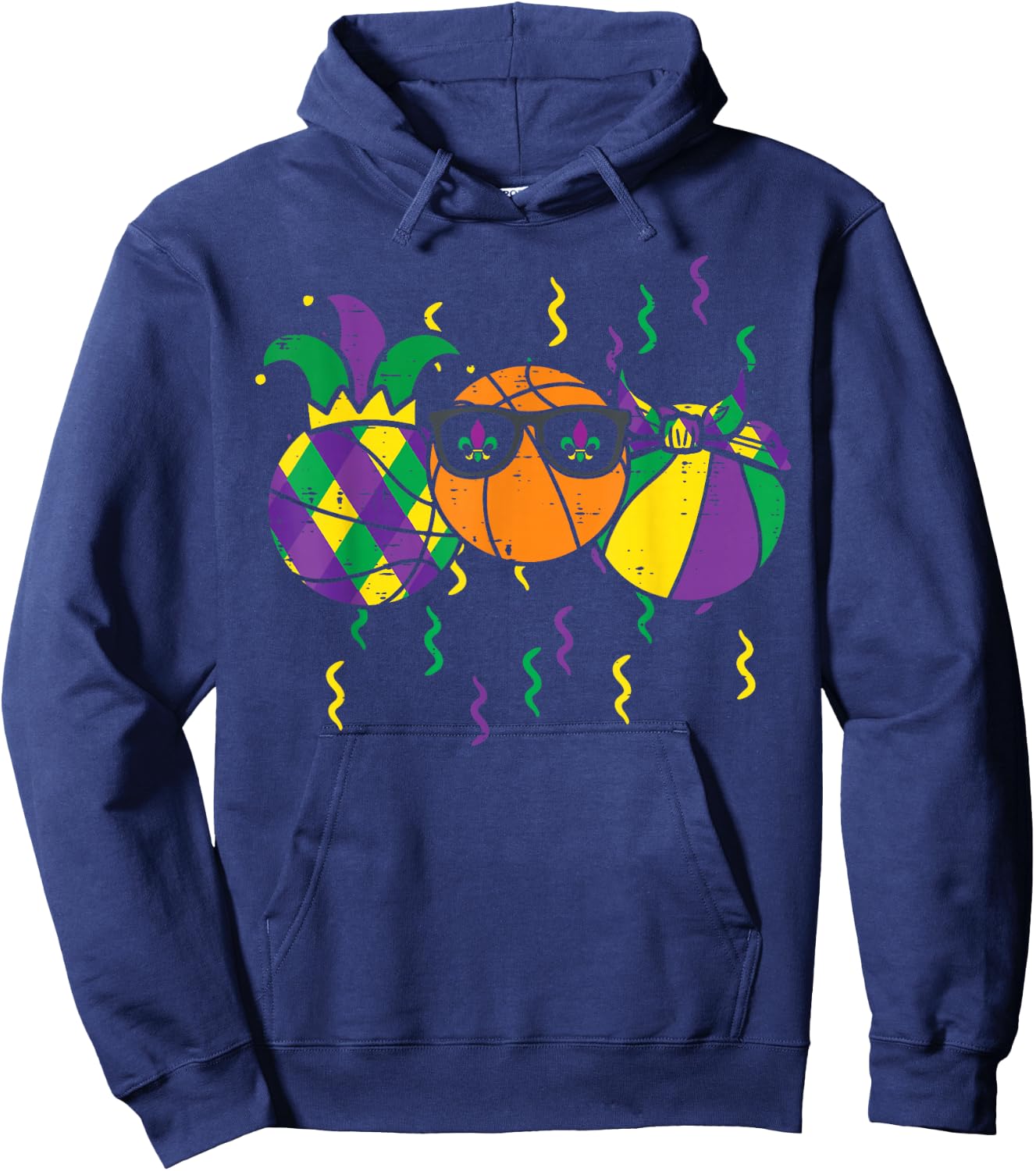 Mardi Gras Basketball Funny Sports Boys Kids Toddlers Men Hoodie - Hoodie | Navy