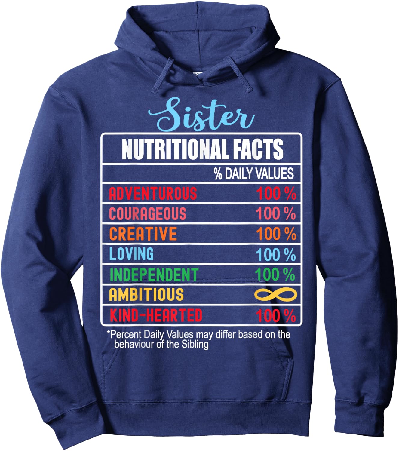 Sister Nutritional Facts National Sister's Day Funny Hoodie - Hoodie | Navy