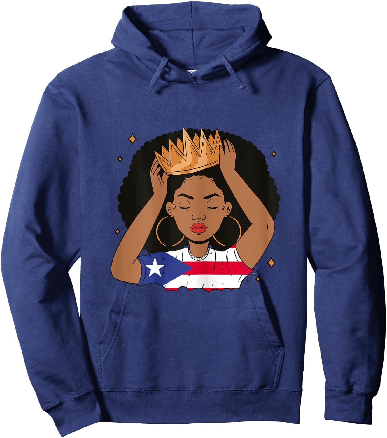 Puerto Rican Afro Hair Girl Latin Melanin Puerto Rico Queen Hoodie - Hoodie | Navy