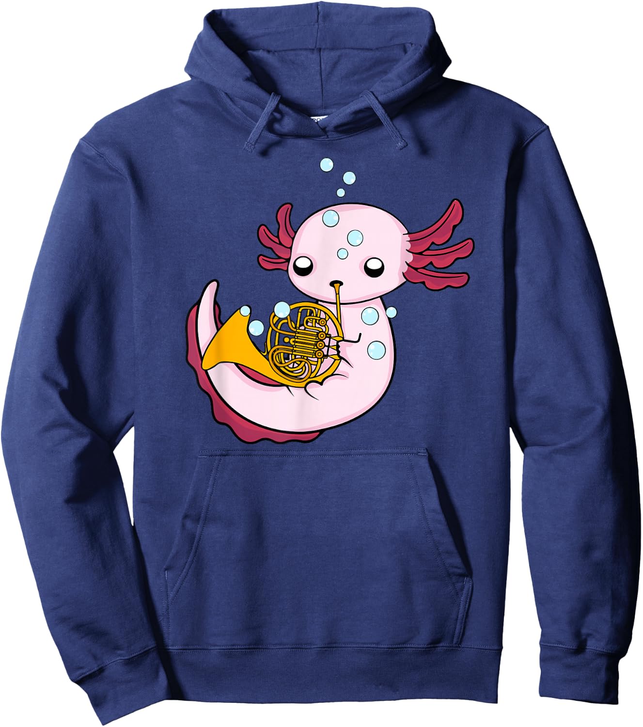 French Horn Player Kids Axolotl Big Band French Horn Hoodie - Hoodie | Navy
