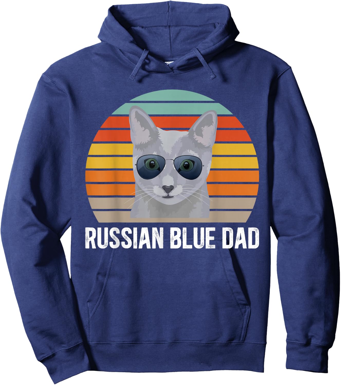 Russian Blue Dad Retro Russian Blue Cat Owner Girls Kids Hoodie - Hoodie | Navy