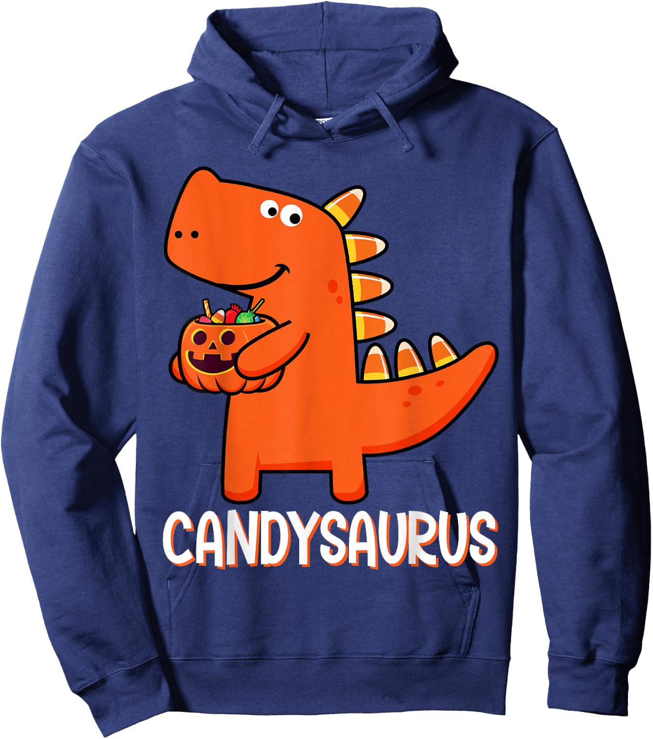 T-Rex Candysaurus Candy Corn Dinosaur Halloween Toddler Kid Hoodie - Hoodie | Navy