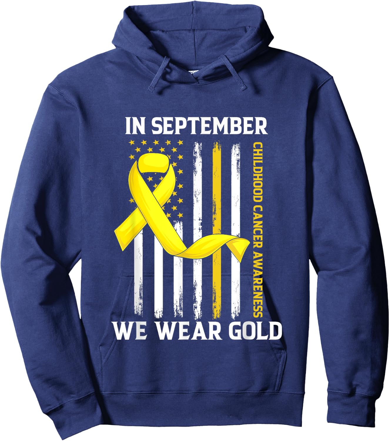 In September We Wear Gold Yellow Childhood Cancer Awareness Hoodie - Hoodie | Navy