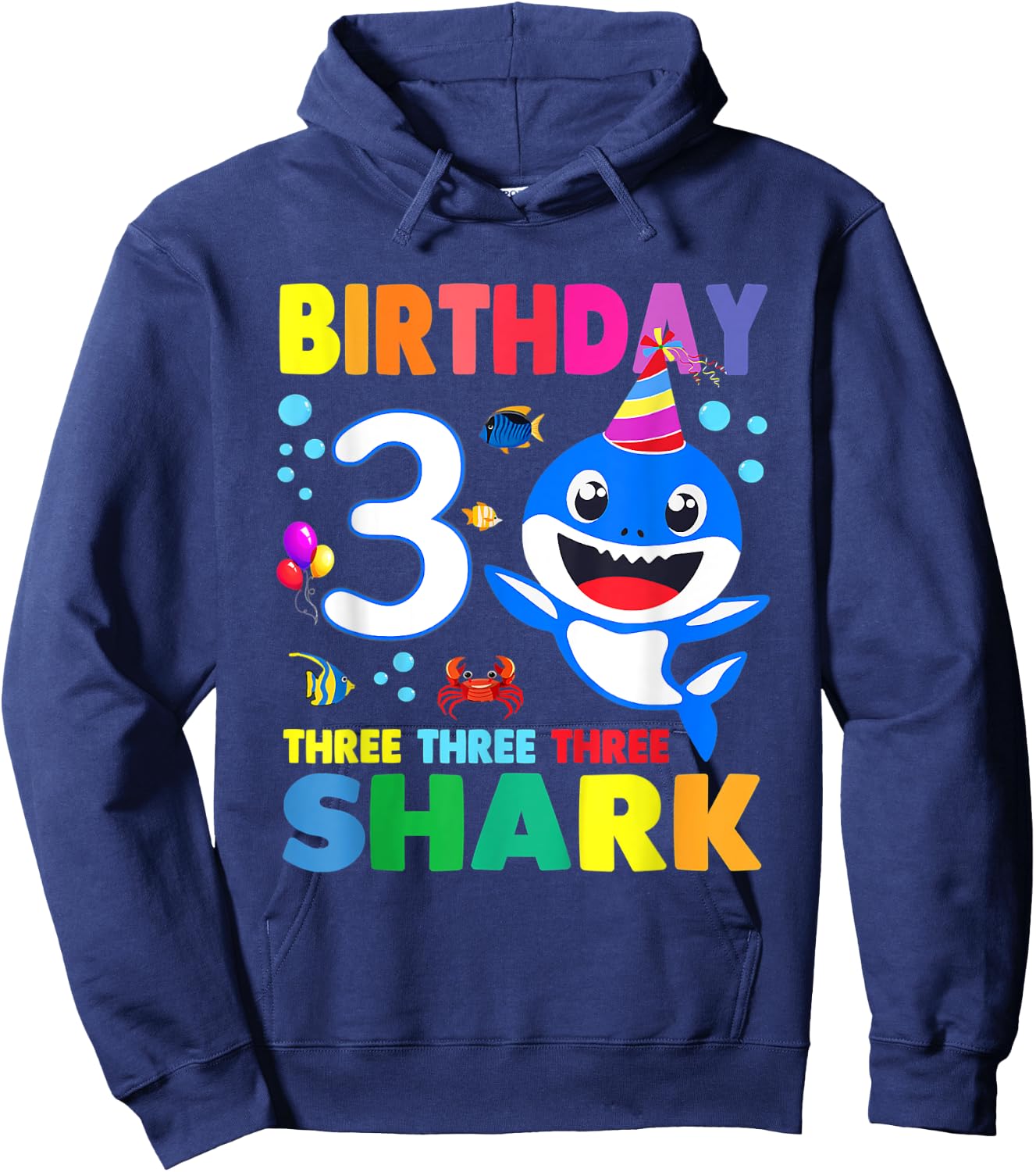 Birthday Kids Shark 3 Year Old 3rd Birthday Matching Family Hoodie - Hoodie | Navy