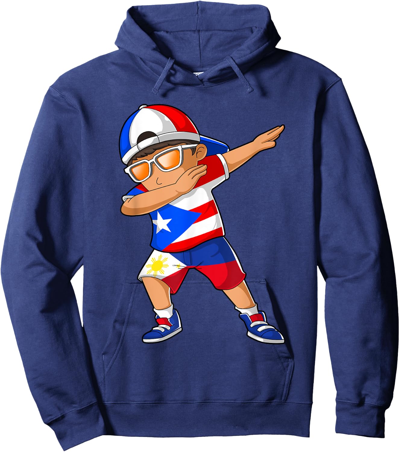 Half Puerto Rican Half Filipino Boy Puerto Rico Flag Hoodie - Hoodie | Navy