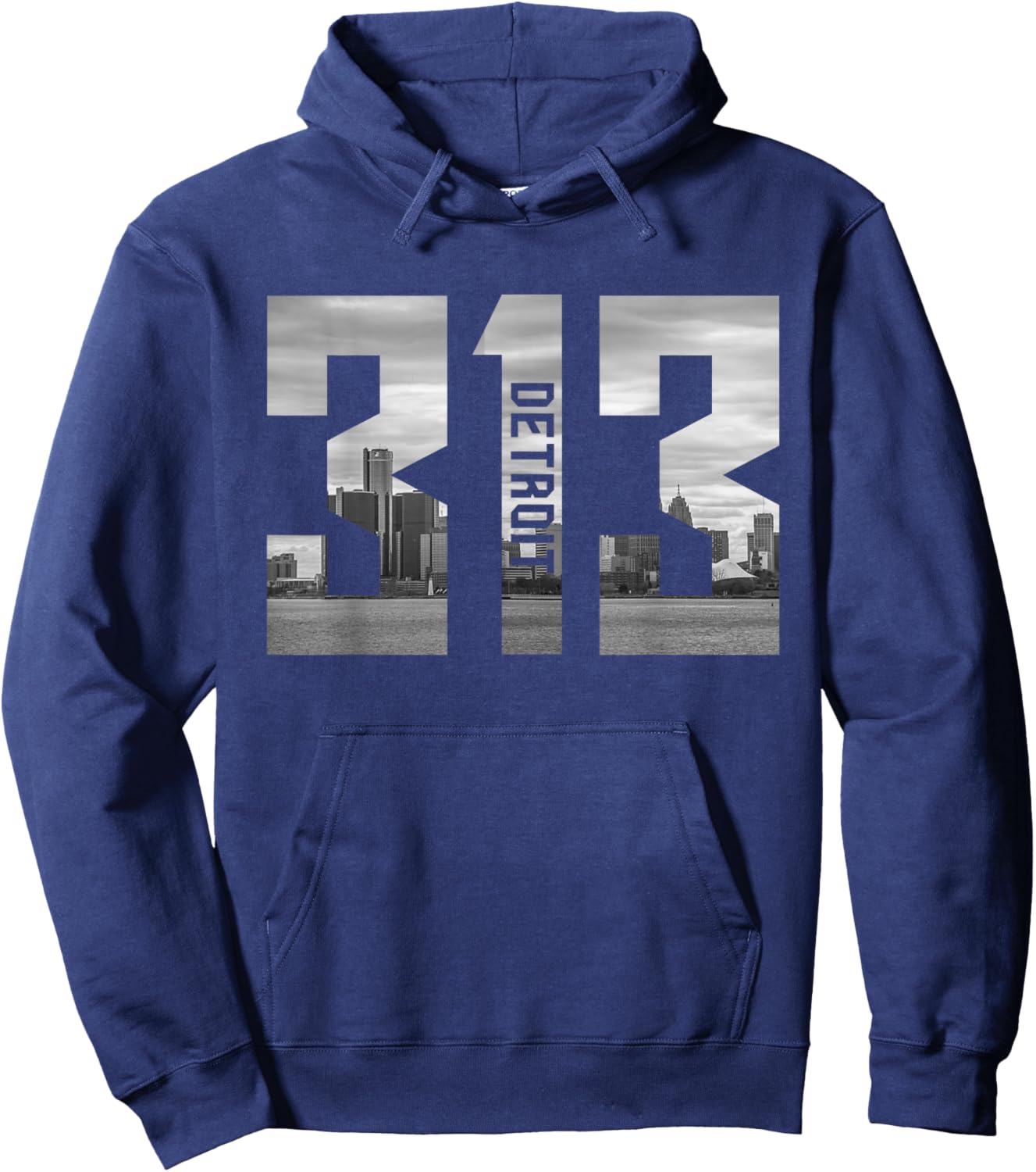 Vintage Detroit Michigan 313 Area Code Skyline Hoodie - Hoodie | Navy