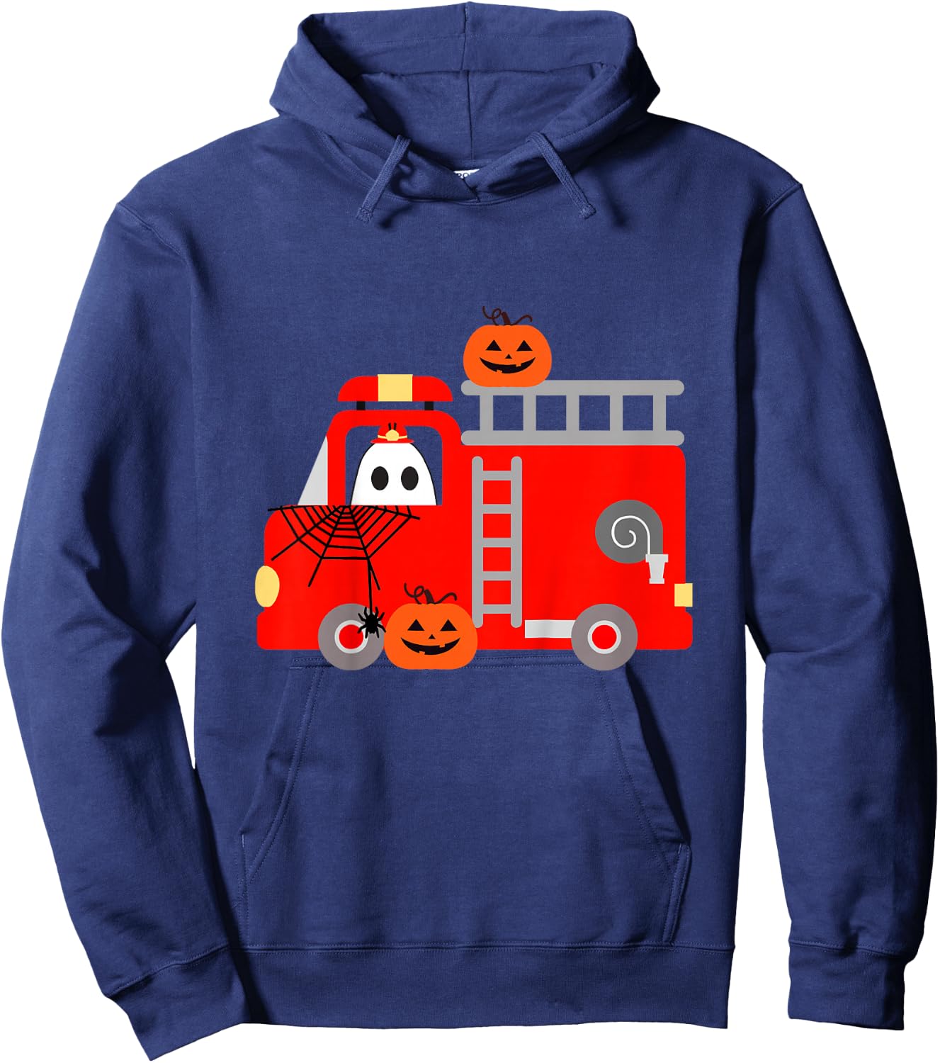 Toddler Boy Firetruck Halloween Fire Truck Firefighter Ghost Hoodie - Hoodie | Navy