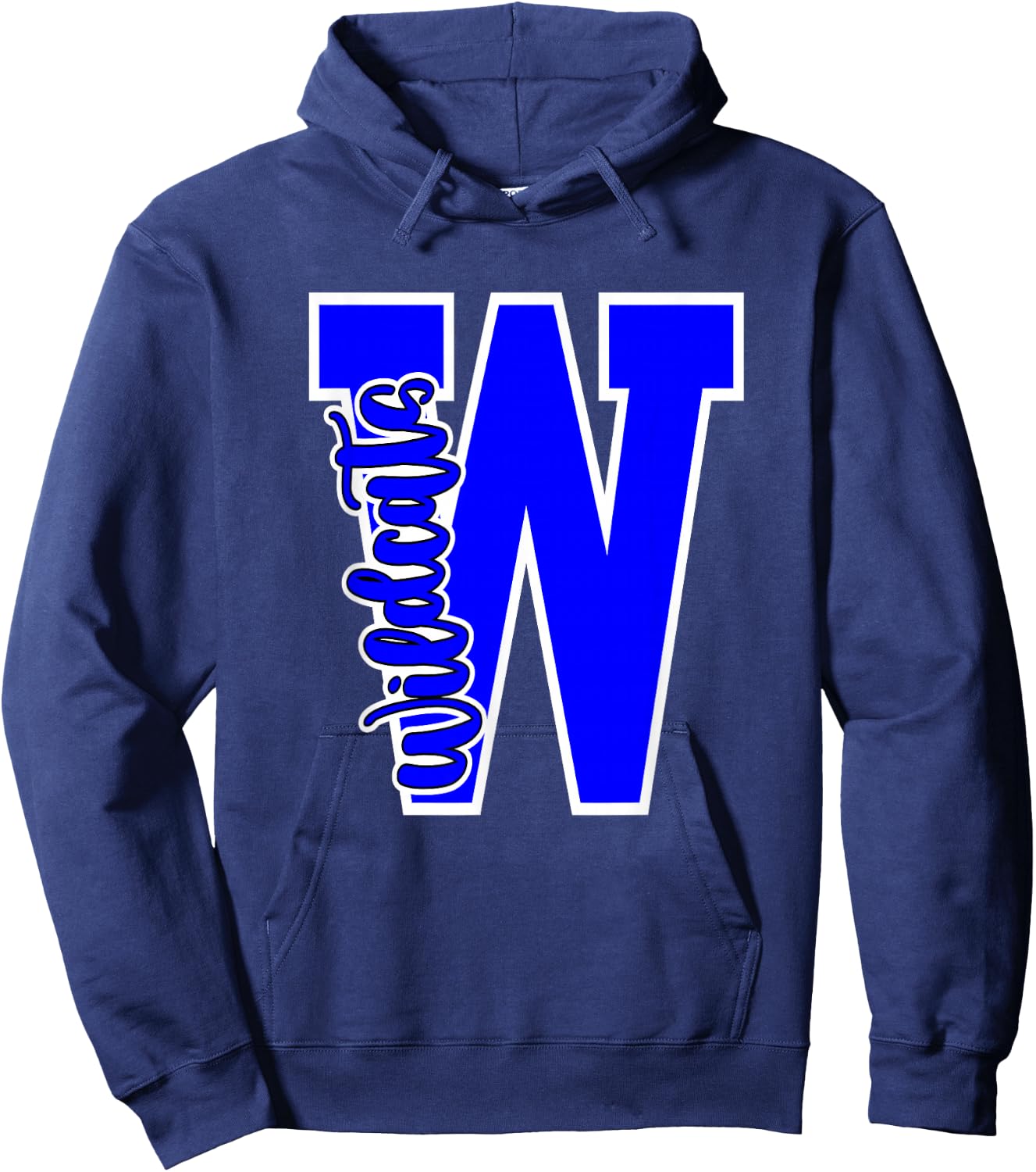 Wildcats Letter School Spirit Royal Blue White Hoodie - Hoodie | Navy
