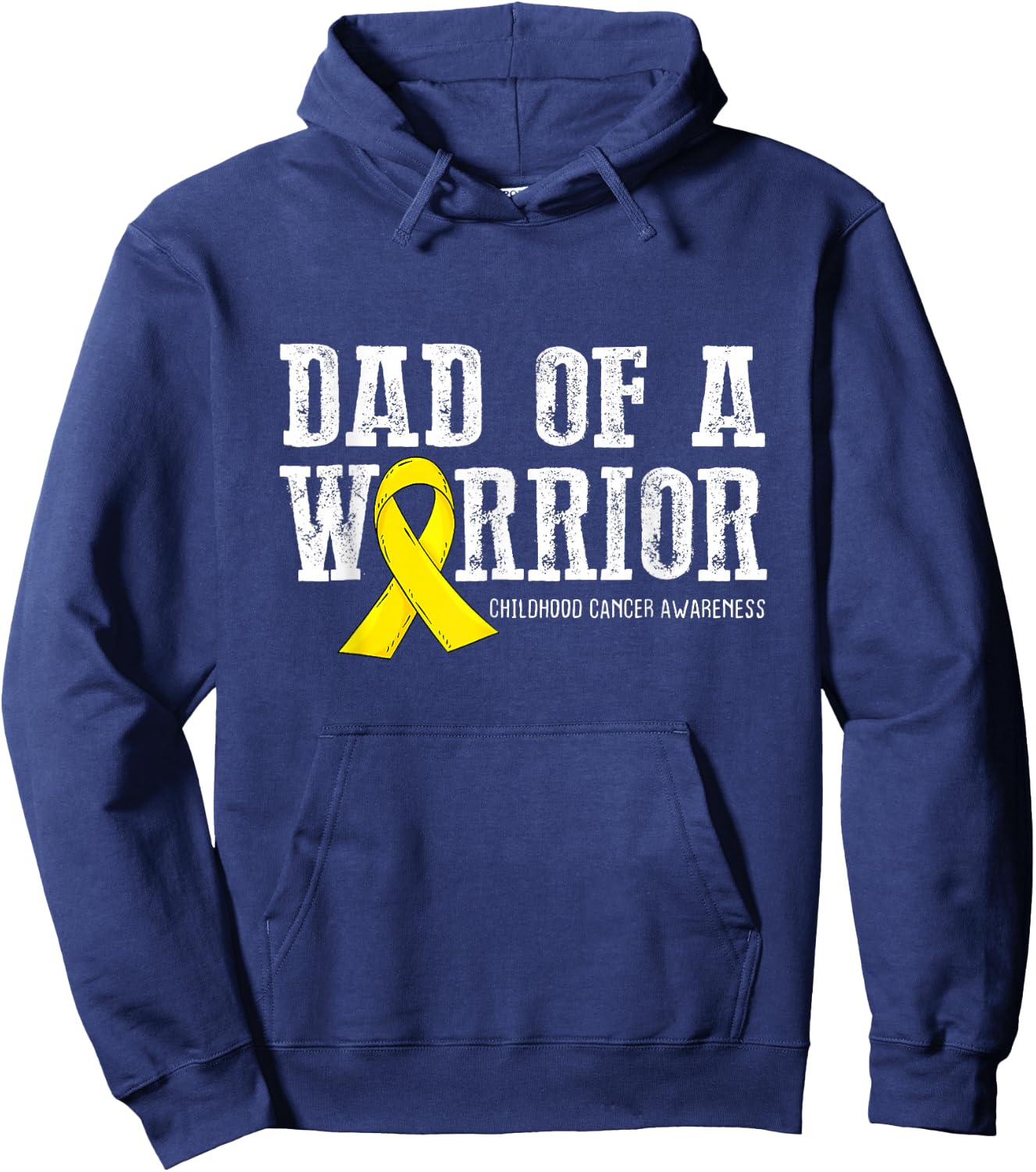Dad of a Warrior Childhood Cancer Awareness Ribbon Hoodie - Hoodie | Navy