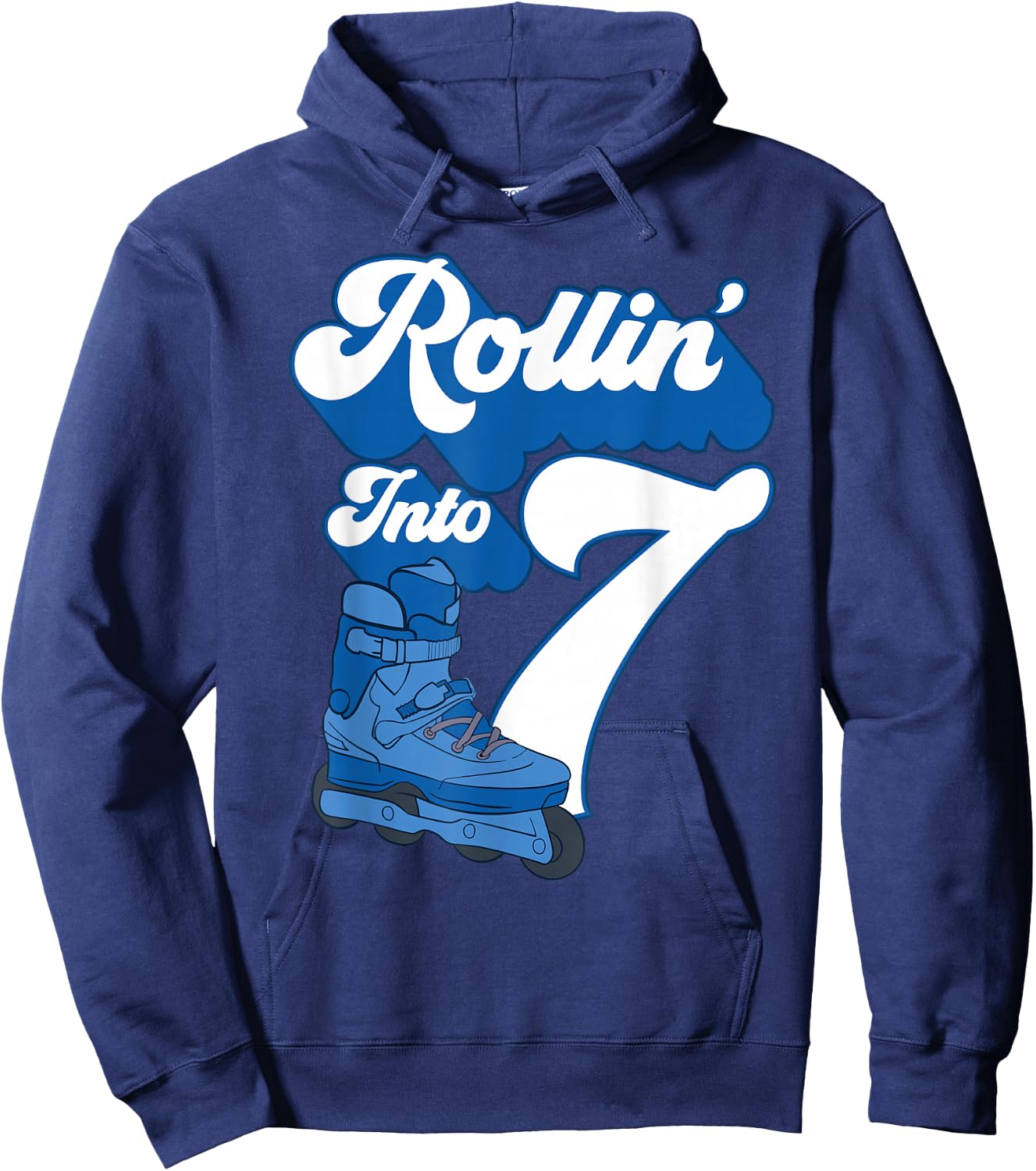Rollin' Into 7 Roller Skating Birthday 7th Boy Kids Skate Hoodie - Hoodie | Navy