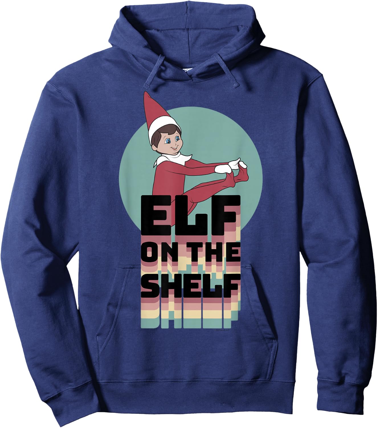 Elf on The Shelf Christmas Retro Rainbow Stacked Text Logo Hoodie - Hoodie | Navy