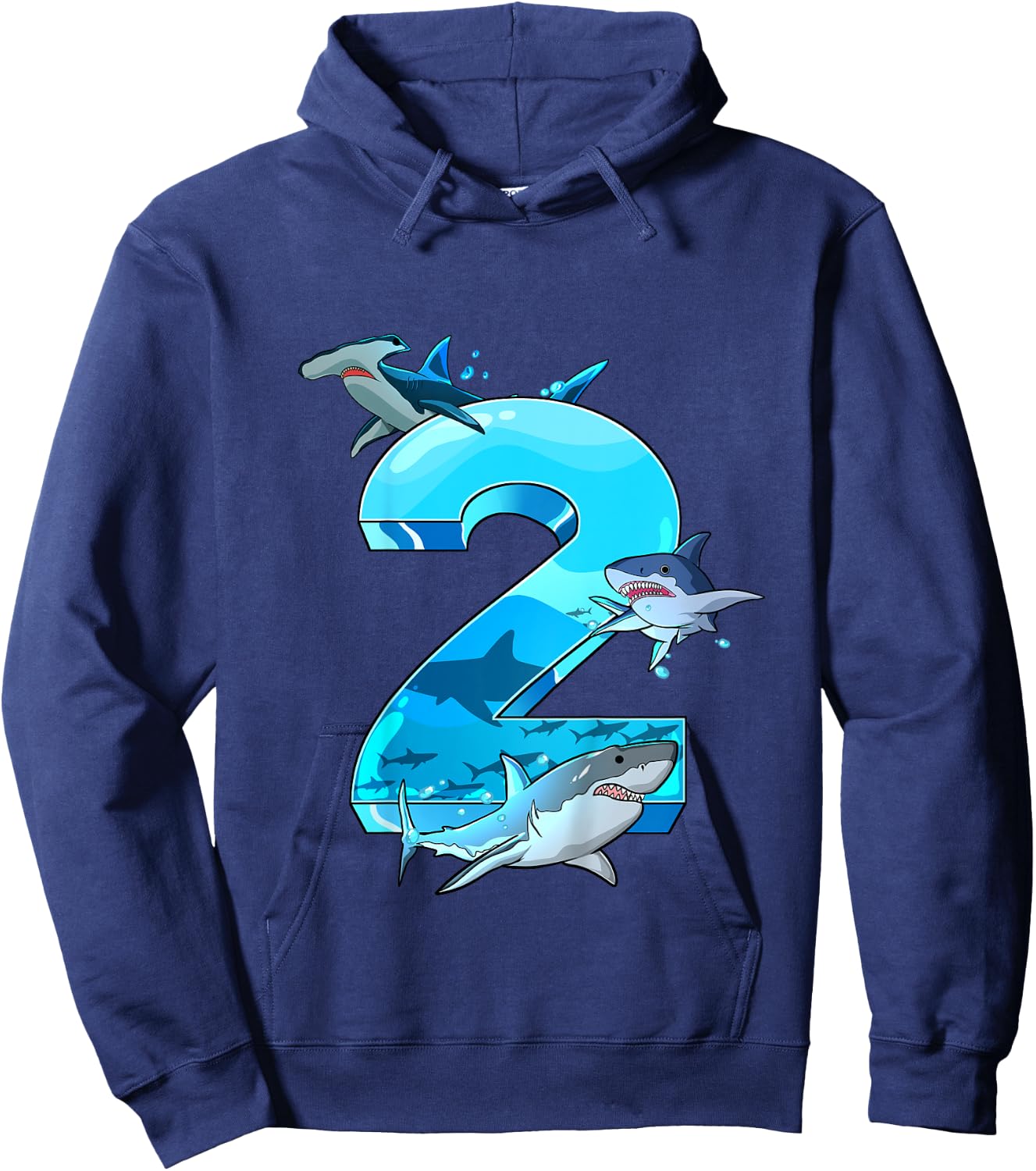 Kids Shark Boy 2 Years Birthday Child Children Birthday Hoodie - Hoodie | Navy