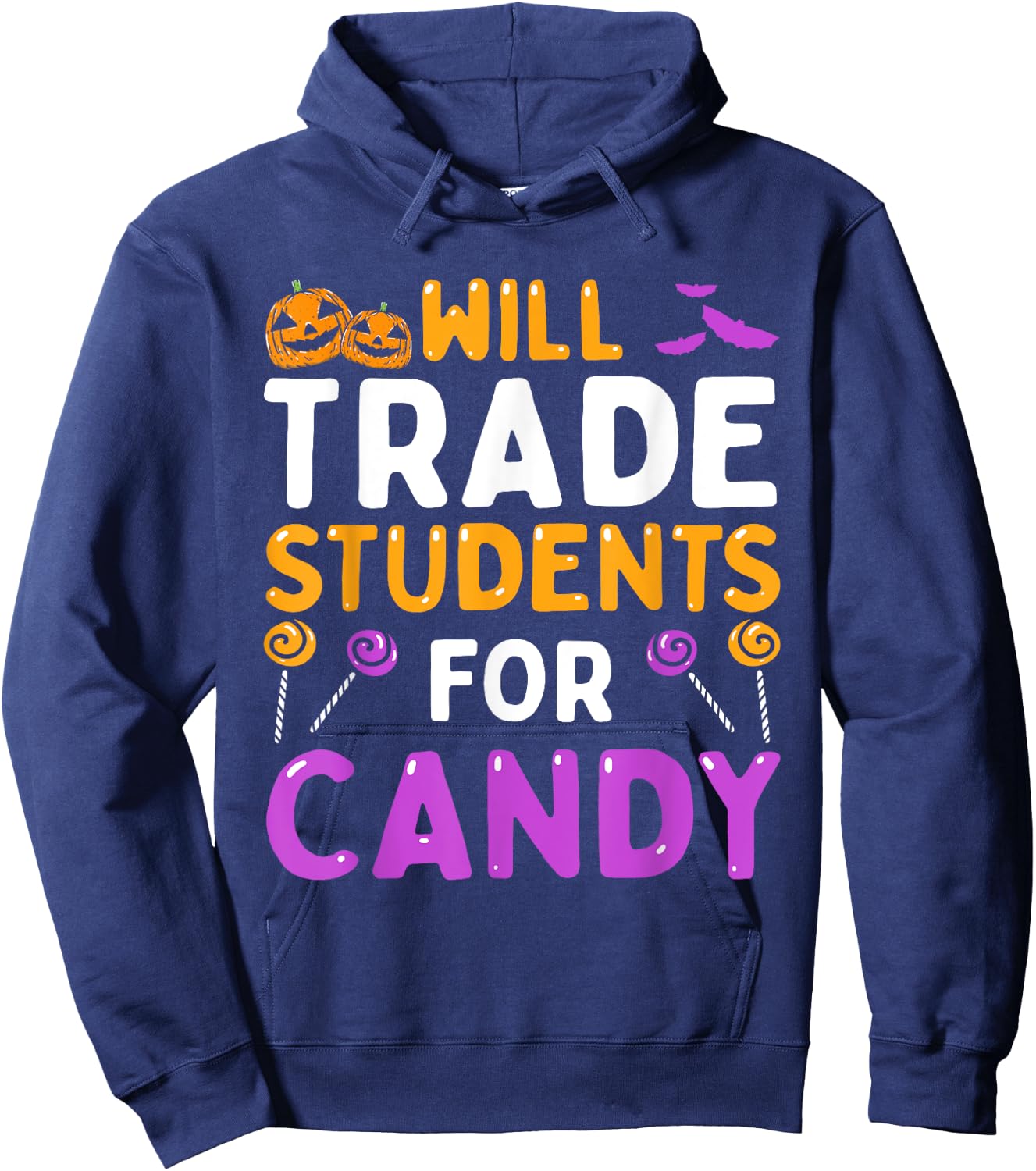 Will Trade Students For Candy Cute Halloween Costume Teacher Women Kids Hoodie - Hoodie | Navy