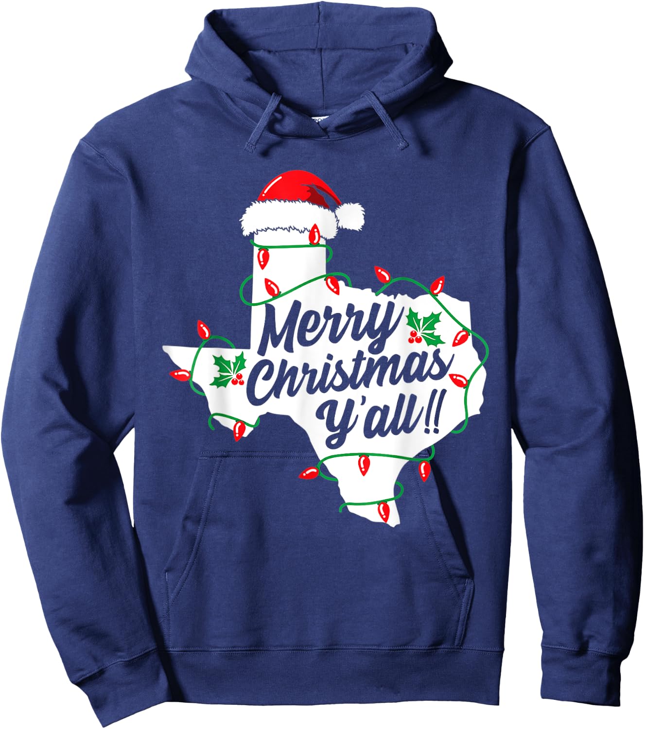 Funny Southern Humor Merry Christmas Y'All Texas Map Santa Hoodie - Hoodie | Navy