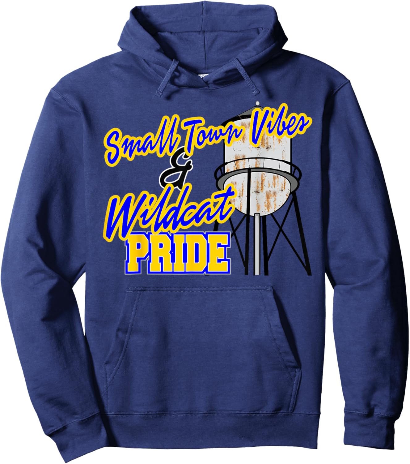 Small Town Vibes and Wildcat Pride School Spirit Blue Yellow Women Kids Hoodie - Hoodie | Navy