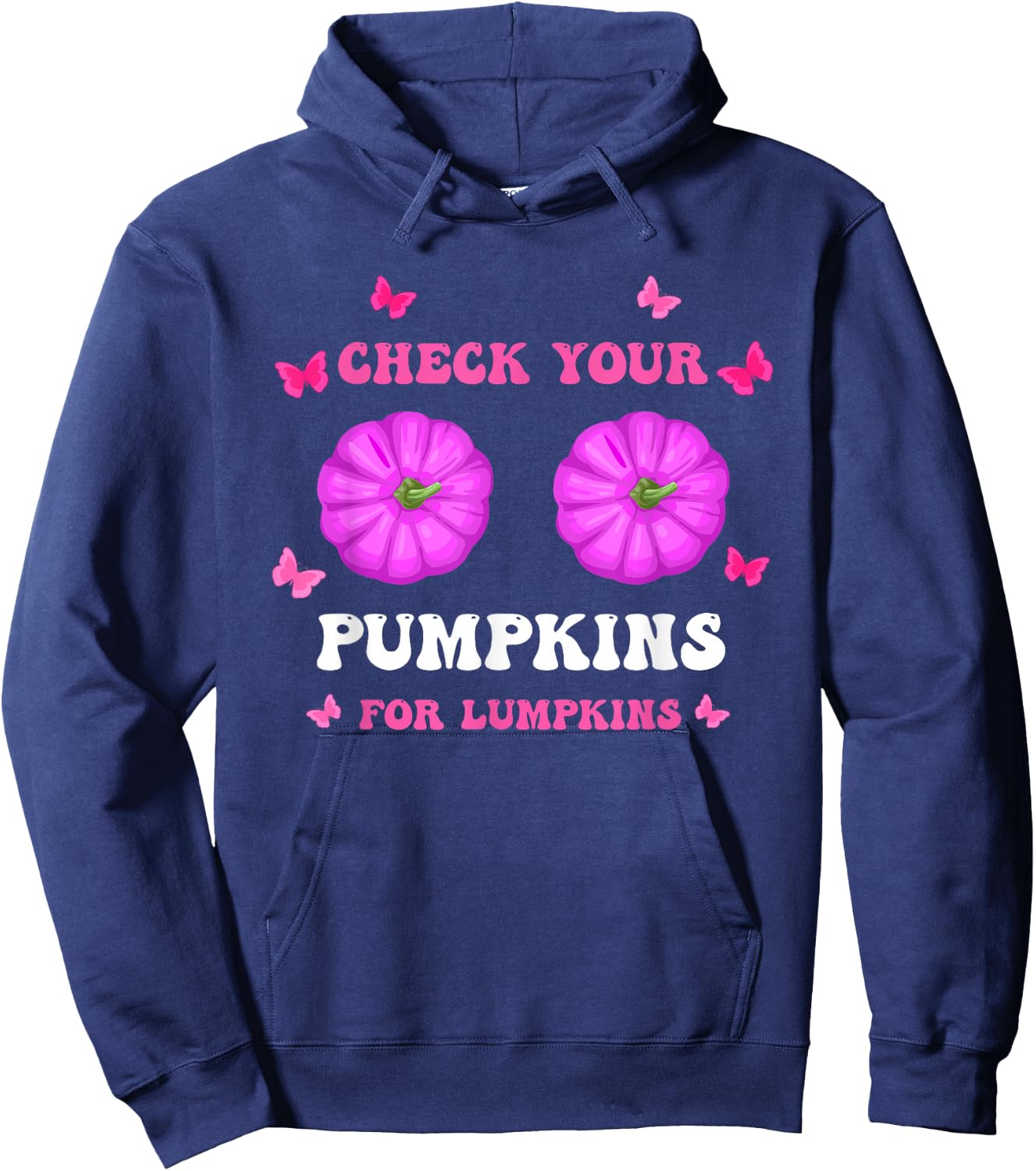 Check Your Pumpkins Breast Cancer Awareness Halloween Women Hoodie - Hoodie | Navy