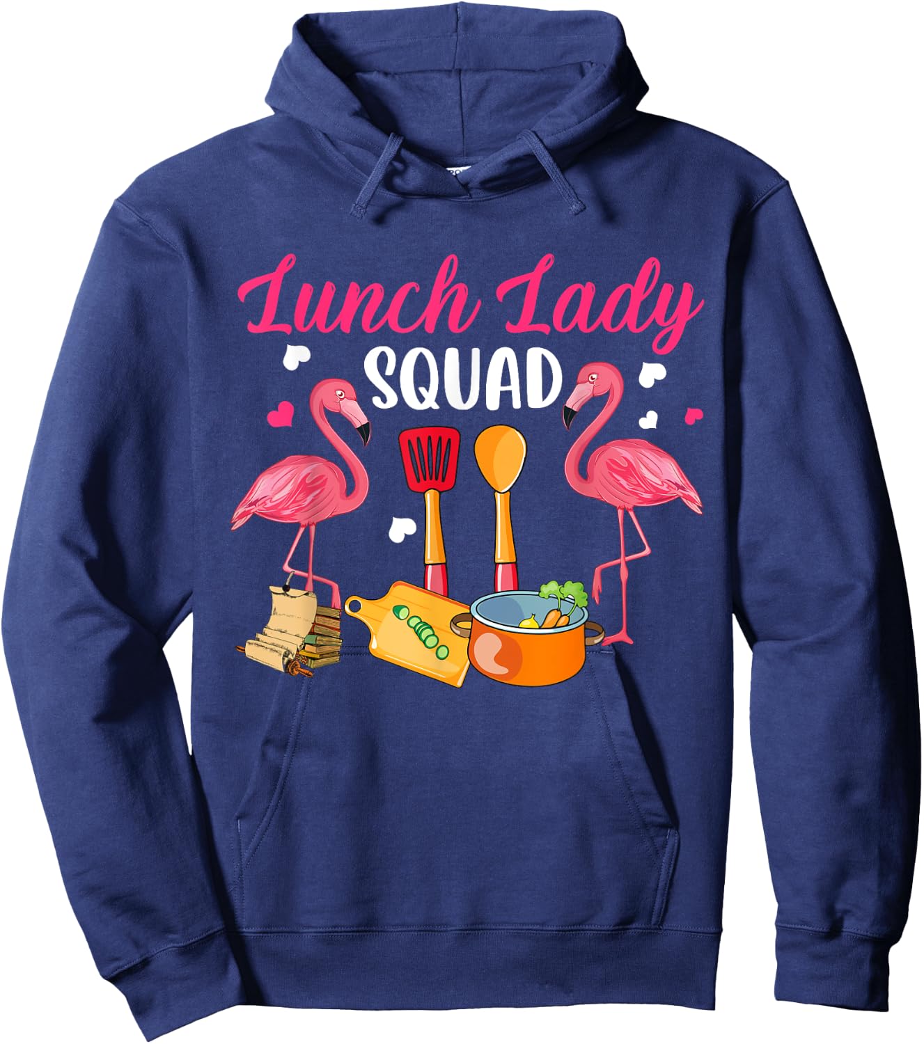Lunch Lady Squad Couple Cute Flamingos Matching Proud Job Hoodie - Hoodie | Navy