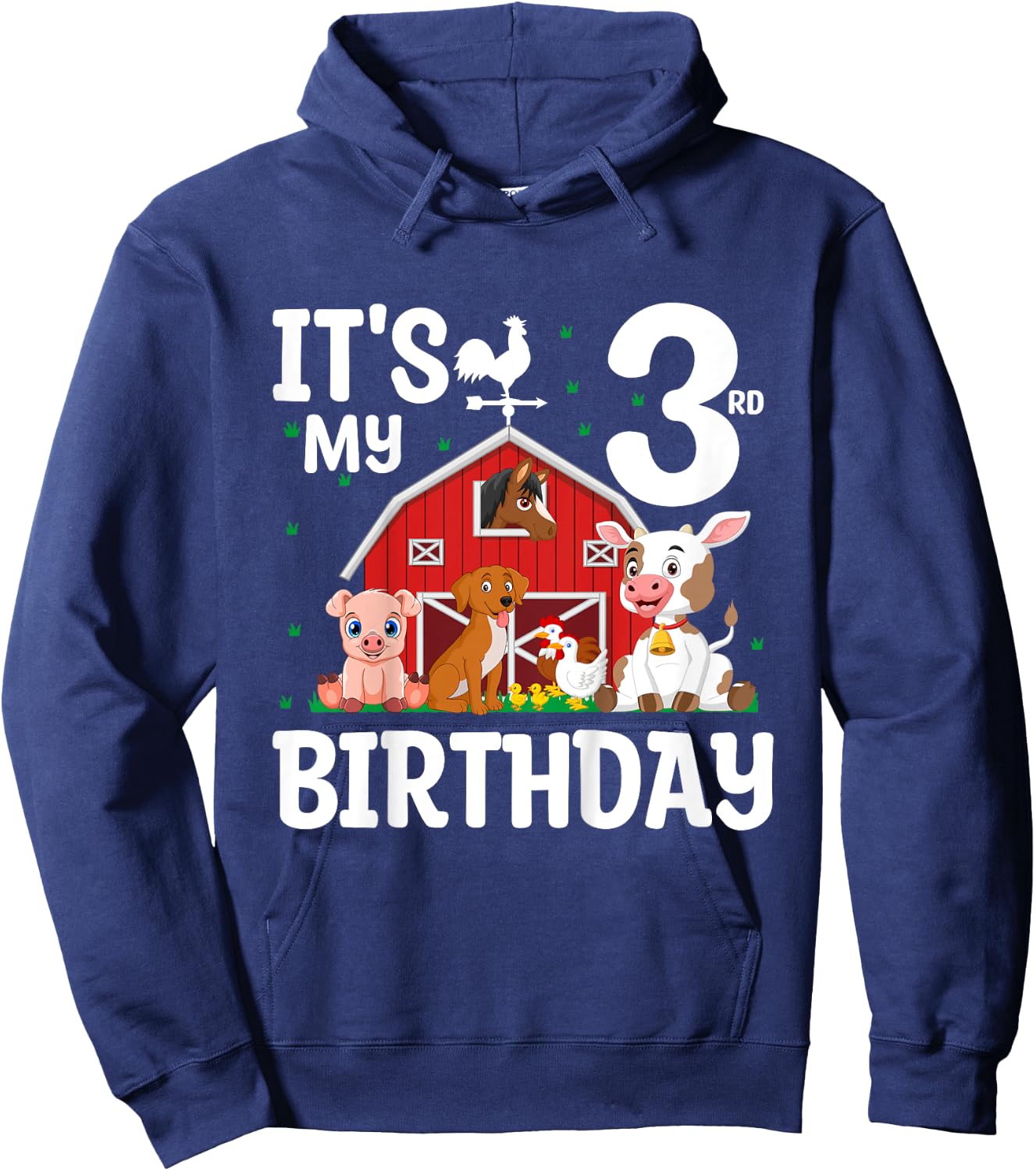 It's My 3rd Birthday Farm Animal 3 Years Old Birthday Party Hoodie - Hoodie | Navy