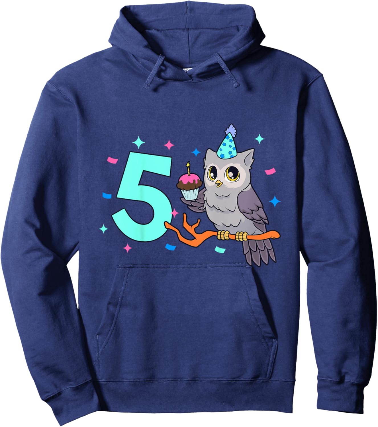 Kids I am 5 with owl - kids birthday 5 years old Hoodie - Hoodie | Navy