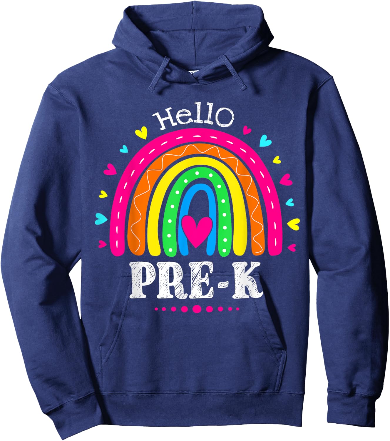 Cute Hello Pre-K Back To School Pre-K Teacher Rainbow Women Kids Hoodie - Hoodie | Navy