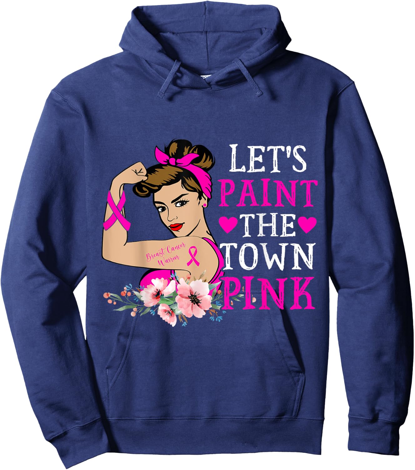 Breast Cancer Warrior Mom Let's Paint The Town Pink Ribbon Hoodie - Hoodie | Navy