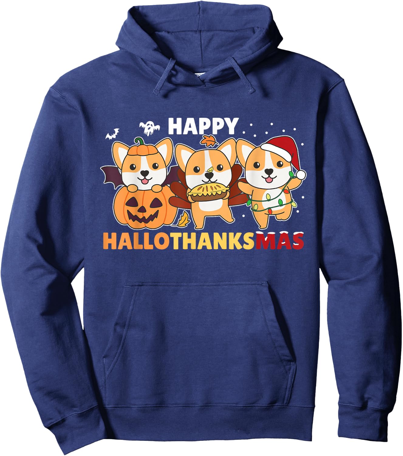 Corgi Christmas Halloween Costume Happy Hallothanksmas Hoodie - Hoodie | Navy