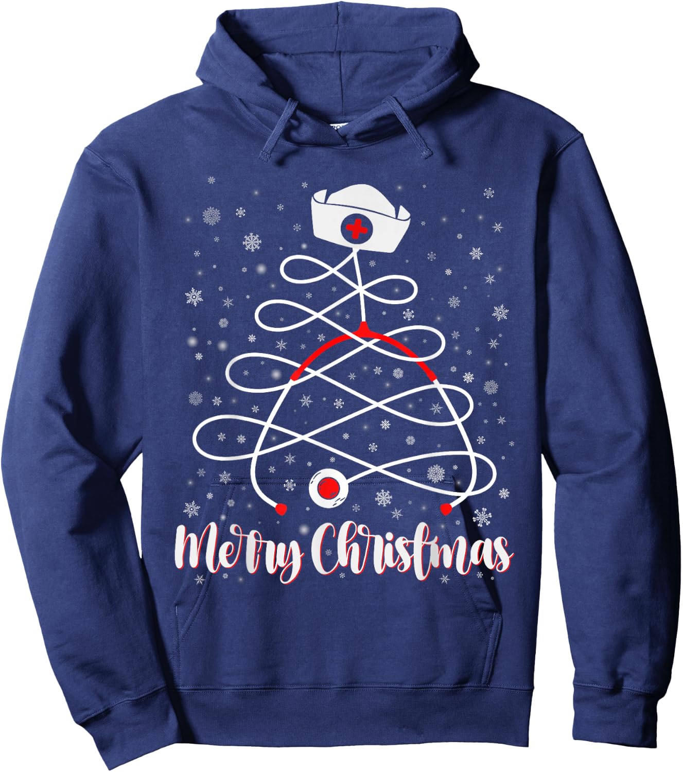 Merry Christmas Nurse Tree Xmas Scrub Women Men Hoodie - Hoodie | Navy