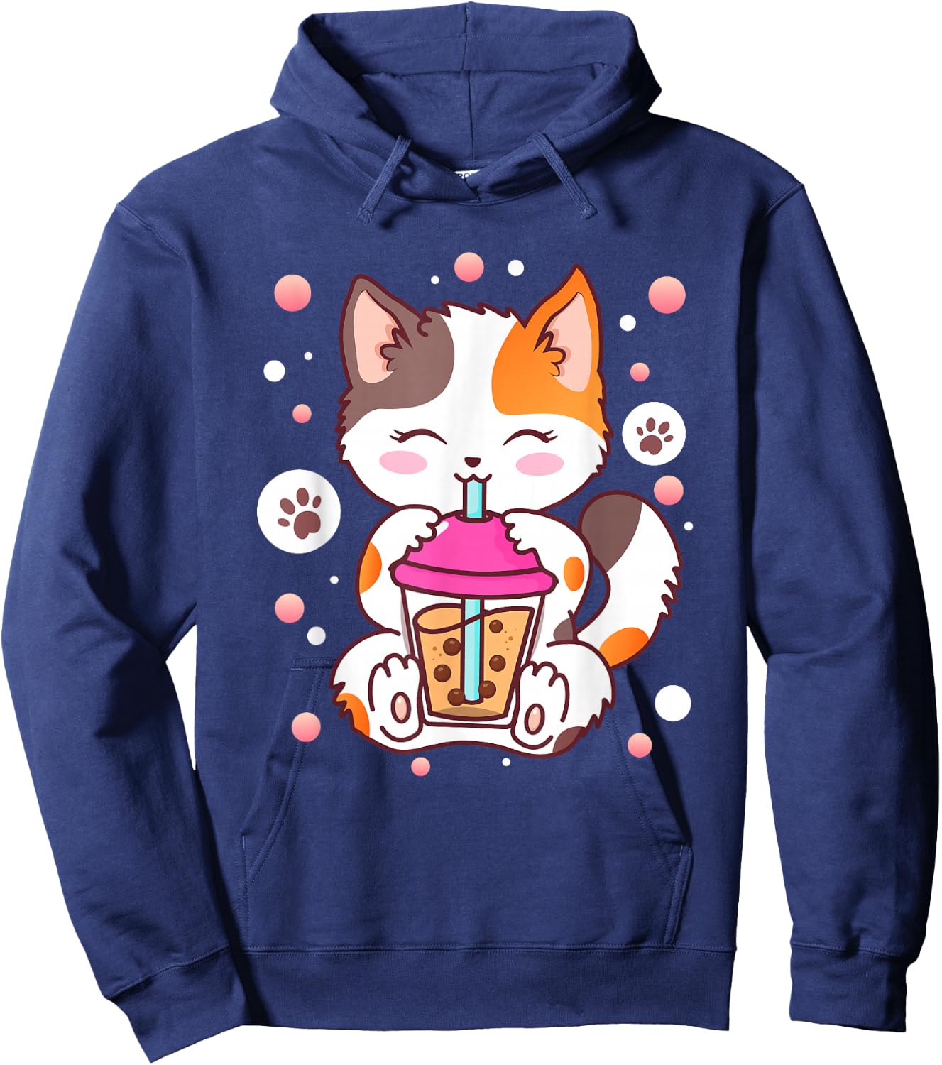 Cat Boba Tea Bubble Tea Kawaii Anime Japanese Neko Girl Teen Hoodie - Hoodie | Navy